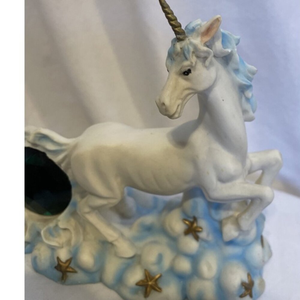 Ceramic Unicorn statue with Green Jewel Stone Green 6x5 Stone is Plastic - Picture 5 of 10